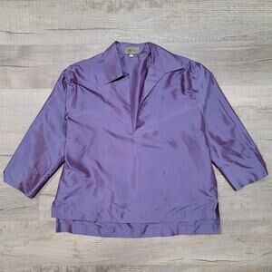 Zina Beverly‎ Hills Size 2 Small/Medium Purple Iridescent Satin Collared Top